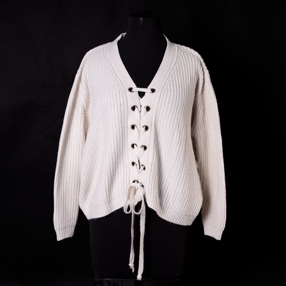 Main Strip Lace Up Sweater